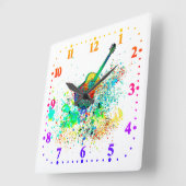 ギターとコーズの（ばちゃばちゃ）跳ねる スクエア壁時計 (傾斜)