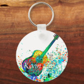 ギターとコードの(ばちゃばちゃ)跳ねる パーソナライズされた キーホルダー (正面)