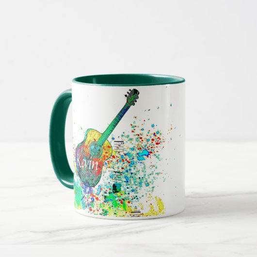 ギターとコードの(ばちゃばちゃ)跳ねる パーソナライズされた マグカップ (正面左)