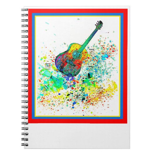 ギターとコード（ばちゃばちゃ）跳ねる ノートブック (正面)