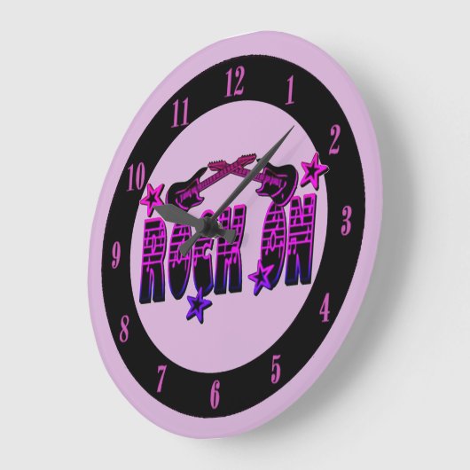 ギターとスターズの壁時計にピンクのロゴロック ラージ壁時計 (傾斜)