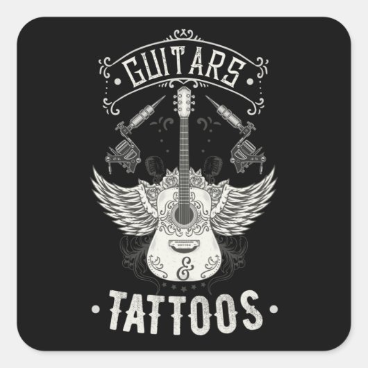 ギターとタトゥーヴィンテージギタリストタトゥー スクエアシール (正面)