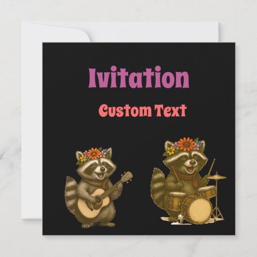ギターとドラムを演奏する可愛いレッコの音楽好き 招待状 (正面)