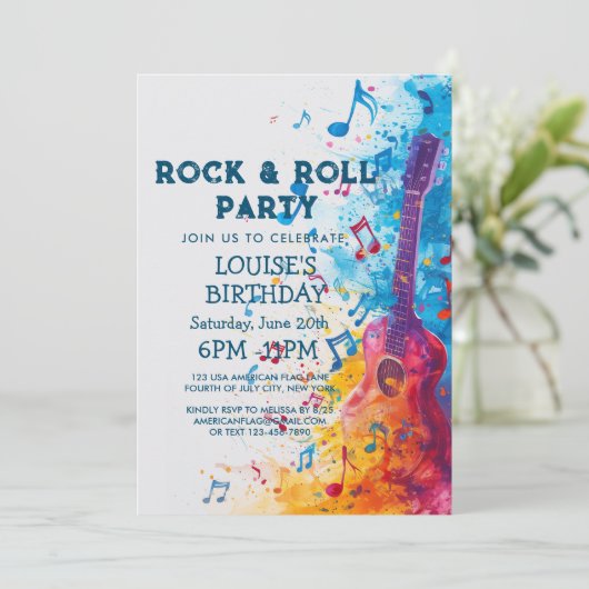ギターとノートのロックアンドロールパーティの招待状 招待状 (スタンド正面)