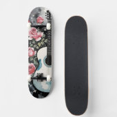 ギターとバラ水彩 スケートボード (正面)