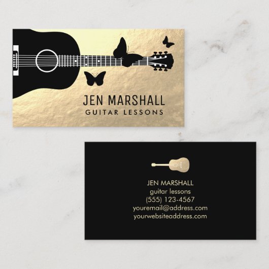 ギターと蝶のシルエット 名刺 (正面/裏面)