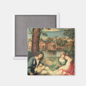 ギターと2人の女の子が座っている若者 マグネット (正面/裏面)