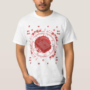 ギターのけばのペダル、赤く白いコラージュ Tシャツ