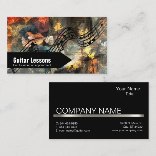 ギターの🎸のレッスンおよび音楽教師 名刺 (正面/裏面)