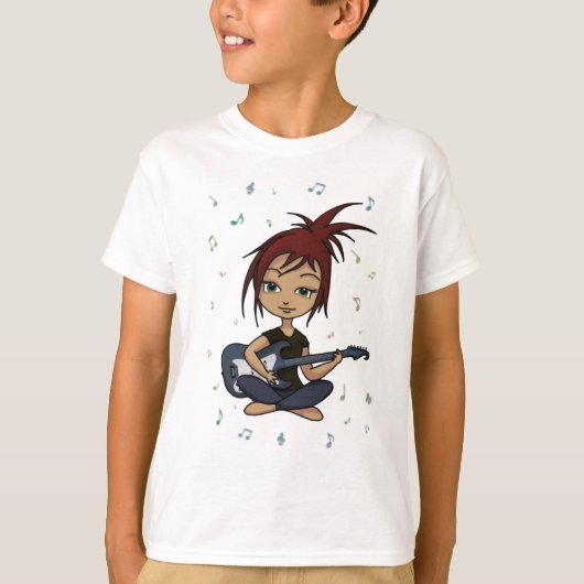 ギターのひよこ(音楽ノートとの版1、) Tシャツ (正面)