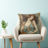 ギターのアールヌーボー枕の美しい女性 クッション (椅子)