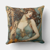 ギターのアールヌーボー枕の美しい女性 クッション (裏面)