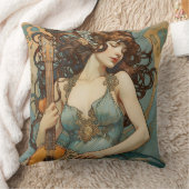 ギターのアールヌーボー枕の美しい女性 クッション (ブランケット)