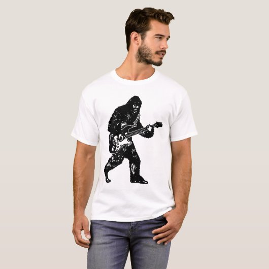 ギターのエレキギターのサスカッチVを遊んでいるビッグフット Tシャツ (正面フル)