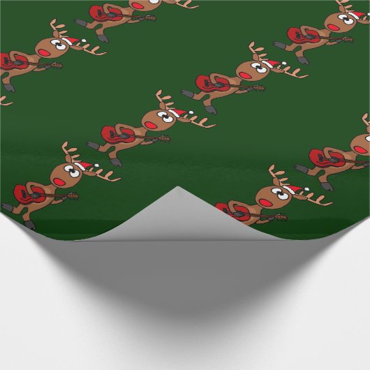 ギターのギフト用包装紙を遊んでいるトナカイ ラッピングペーパー (角)