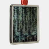 ギターのティール（緑がかった色）の緑の黒のコラージュ メタルオーナメント (右)