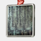 ギターのティール（緑がかった色）の緑の黒のコラージュ メタルオーナメント (左)