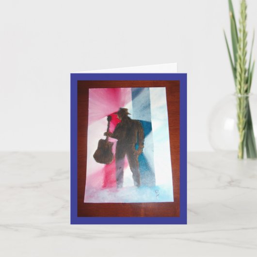 ギターのノートカードを内蔵した空白の男性 サンキューカード (正面)