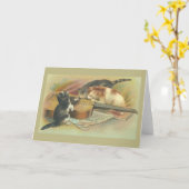 ギターのメッセージカードを持つヴィンテージの子ネコ カード (黄色い花)