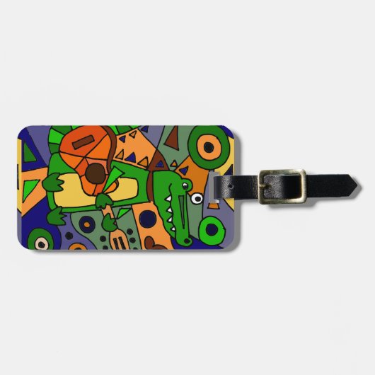 ギターの元の近代美術を遊んでいるおもしろいなわに ラゲッジタグ (正面横)