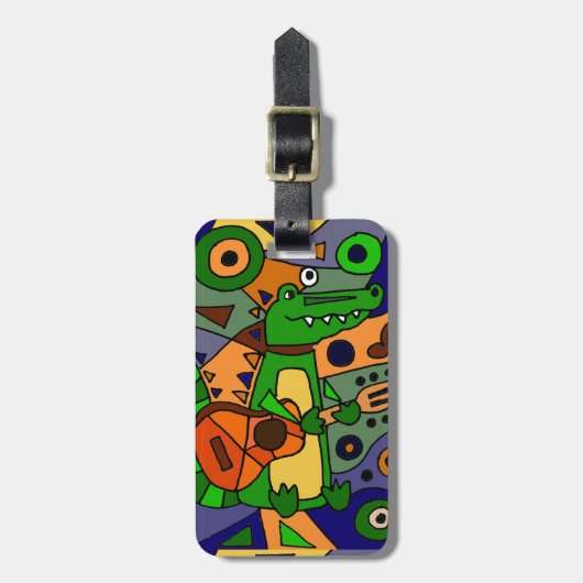 ギターの元の近代美術を遊んでいるおもしろいなわに ラゲッジタグ (正面縦)