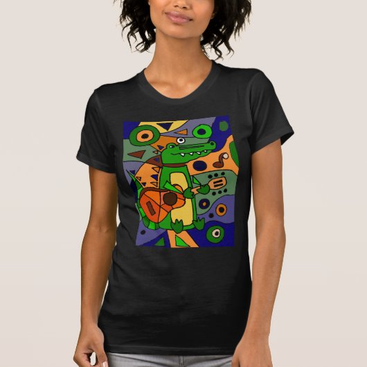 ギターの元の近代美術を遊んでいるおもしろいなわに Tシャツ (正面)