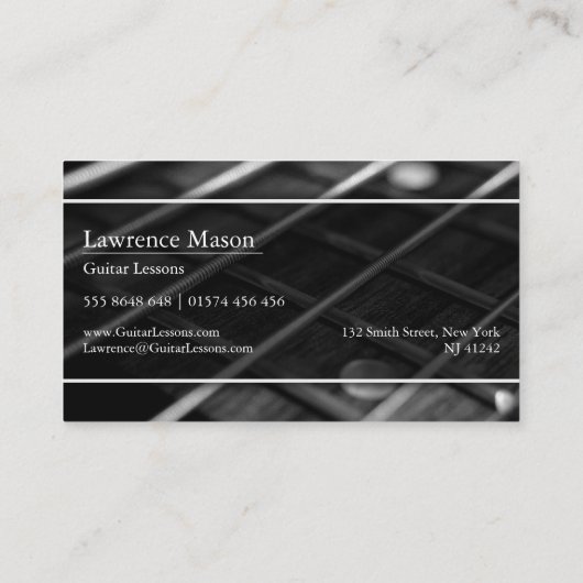 ギターの先生の写真ストリングス – 名刺 (裏面)