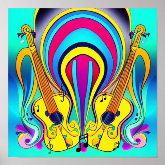 ギターの光沢のあるキャンバス ポスター (正面)