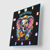 ギターの弦を張った喜びの象 スクエア壁時計 (傾斜)