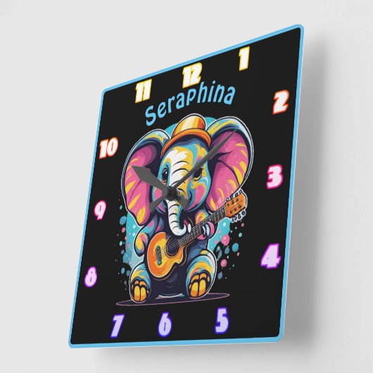 ギターの弦を張った喜びの象 スクエア壁時計 (傾斜)