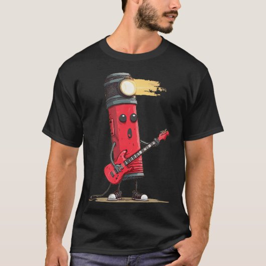 ギターの形をした面白いフラッシュライト Tシャツ (正面)
