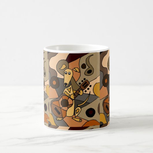 ギターの抽象芸術を遊んでいるおもしろいなグレイハウンド犬 コーヒーマグカップ (中央)