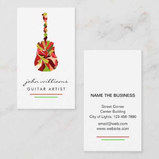 ギターの楽器の音楽の先生DJのイベントのマネージャー 名刺 (正面/裏面)