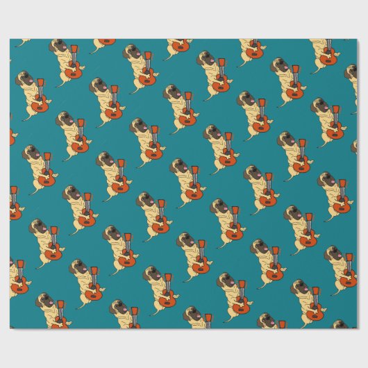 ギターの漫画を遊んでいるかわいい英国のマスティフ ラッピングペーパー (フラット)