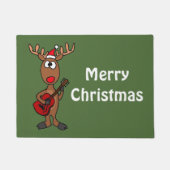 ギターの玄関マットを遊んでいるおもしろいなクリスマスのトナカイ ドアマット (正面)