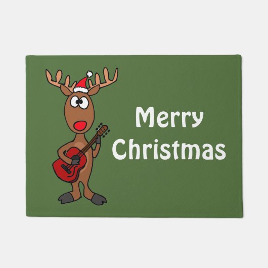 ギターの玄関マットを遊んでいるおもしろいなクリスマスのトナカイ ドアマット (正面)
