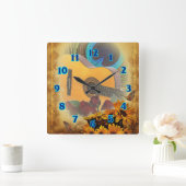 ギターの花柄 スクエア壁時計 (ホーム)