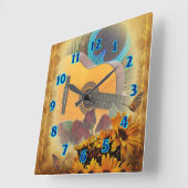 ギターの花柄 スクエア壁時計 (傾斜)