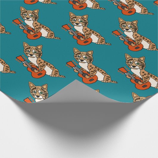 ギターの芸術を遊ぶおもしろいなボブキャット ラッピングペーパー (角)