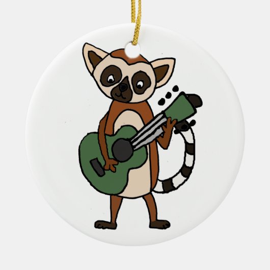 ギターの芸術を遊んでいるおもしろいなLemur セラミックオーナメント (正面)