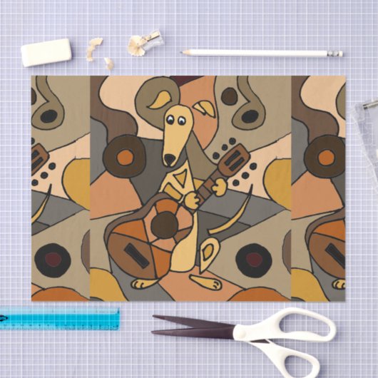 ギターの近代美術を遊んでいるおもしろいのグレイハウンド犬 薄葉紙 (クラフト)