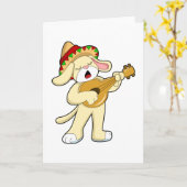 ギターの音楽と一緒の犬 カード (黄色い花)