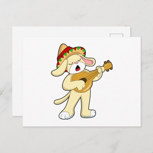 ギターの音楽と一緒の犬 ポストカード (正面/裏面)