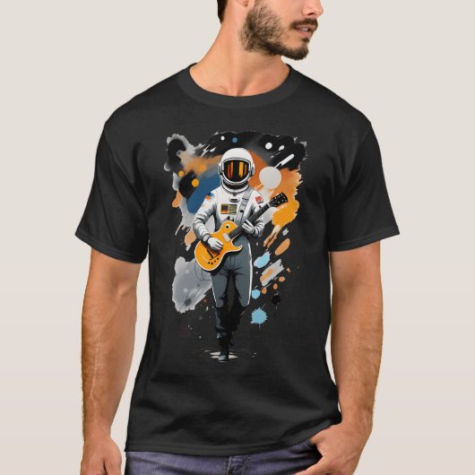 ギターの音楽を遊持つ宇宙飛行士 Tシャツ (正面)