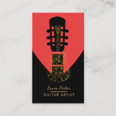 ギターの音楽プレーヤーの芸術家DJの幾何学的な赤 名刺 (正面)