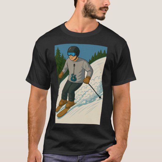 ギターのTシャツでスノースキーを楽しむ Tシャツ (正面)
