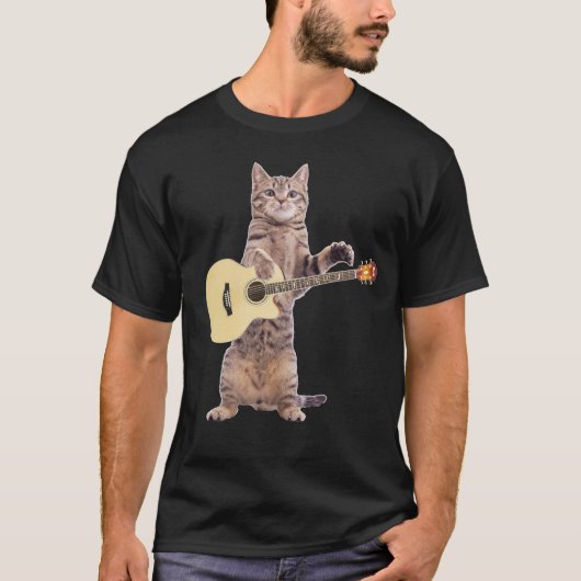 ギターのTシャツを遊んでいる猫 Tシャツ (正面)