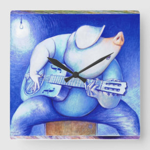 ギターのwallclockを遊んでいるブタ スクエア壁時計