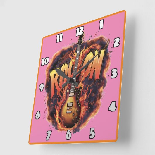 ギターは燃えるような岩のお祝いに情熱を燃やす スクエア壁時計 (傾斜)