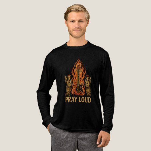 ギターは私の宗教 - 大きな声で祈ろう トライブレンドTシャツ (正面全体)